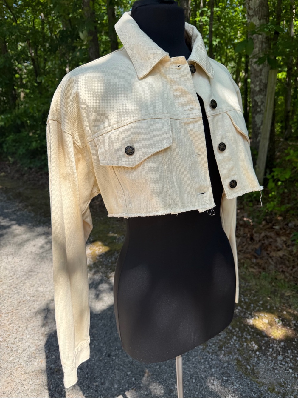 Forever 21 Cropped Cream Denim Jacket
